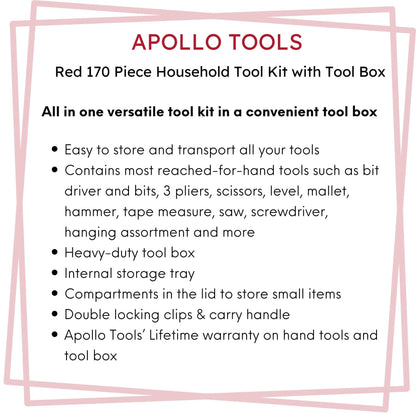 Red 170 Piece Household Tool Kit with New and Improved Tool Box - DT7103