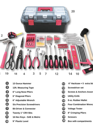 Pink 170 Piece Household Tool Kit with New and Improved Tool Box - DT7103P