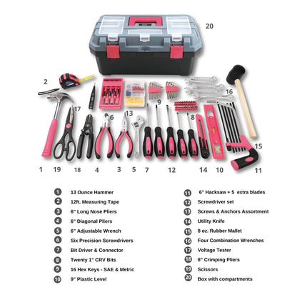 Pink 170 Piece Household Tool Kit with New and Improved Tool Box - DT7103P