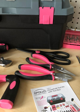 Pink 170 Piece Household Tool Kit with New and Improved Tool Box - DT7103P