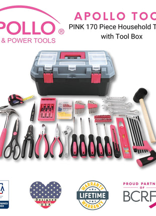 Pink 170 Piece Household Tool Kit with New and Improved Tool Box - DT7103P