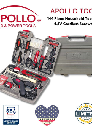 144 Piece Household Tool Kit with 4.8V Cordless Screwdriver - DT8422