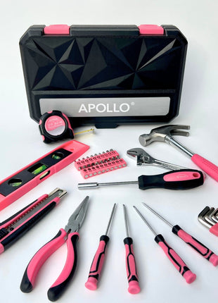 Apollo Tools New and Improved 39 Piece General Pink Tool Set in Storage Case for DIY Everyday Home Maintenance and Repairs- DT9711P