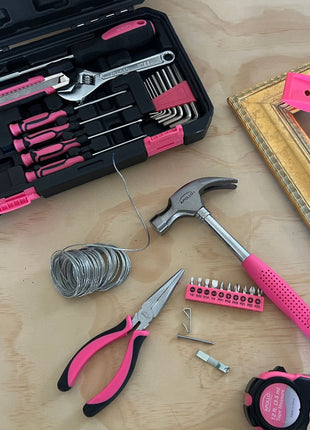 Apollo Tools New and Improved 39 Piece General Pink Tool Set in Storage Case for DIY Everyday Home Maintenance and Repairs- DT9711P