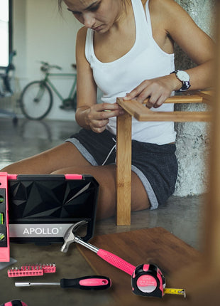 Apollo Tools New and Improved 39 Piece General Pink Tool Set in Storage Case for DIY Everyday Home Maintenance and Repairs- DT9711P