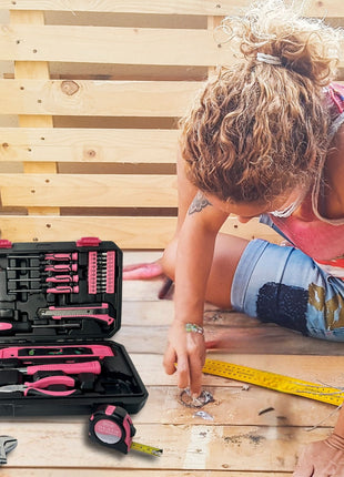 Apollo Tools New and Improved 39 Piece General Pink Tool Set in Storage Case for DIY Everyday Home Maintenance and Repairs- DT9711P