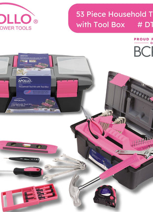 53 Piece Household Tool Kit with Tool Box Pink- DT9773P
