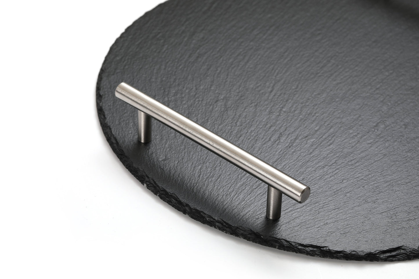 Round Slate Stone Serving Tray with stainless steel Handles kit