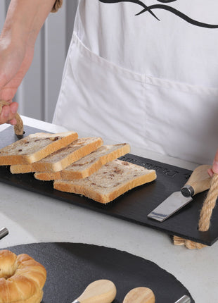 Rectangular Slate Stone Serving Tray with Jute Rope Handles