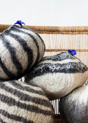 Grey Karakul Striped Decorative Wool Ukhamba Bowl