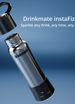 instaFizz Stainless Steel Water Bottle Bundle with 10 CO2 Cartridges (Plus Silicone Sleeve)
