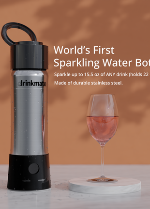 instaFizz Stainless Steel Water Bottle Bundle with 10 CO2 Cartridges (Plus Silicone Sleeve)