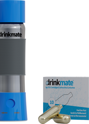 instaFizz Stainless Steel Water Bottle Bundle with 10 CO2 Cartridges (Plus Silicone Sleeve)