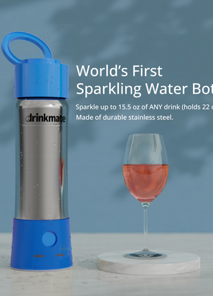 instaFizz Stainless Steel Water Bottle Bundle with 10 CO2 Cartridges (Plus Silicone Sleeve)