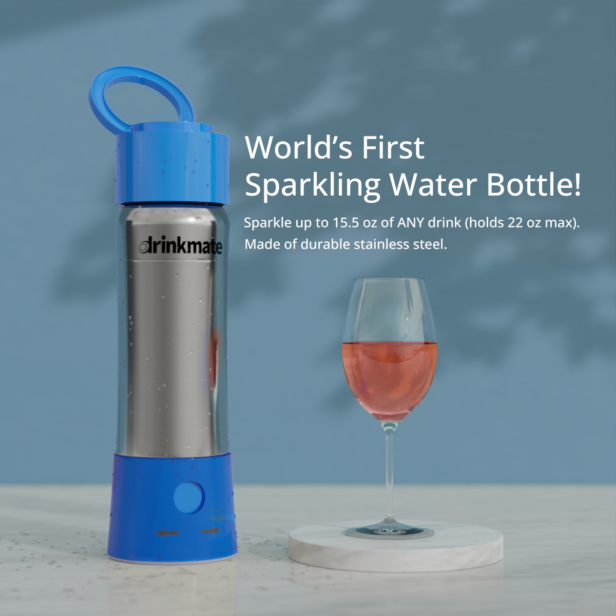 instaFizz Stainless Steel Water Bottle Bundle with 10 CO2 Cartridges (Plus Silicone Sleeve)