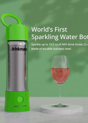 instaFizz Stainless Steel Water Bottle Bundle with 10 CO2 Cartridges (Plus Silicone Sleeve)