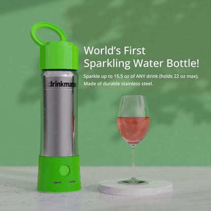 instaFizz Stainless Steel Water Bottle Bundle with 10 CO2 Cartridges (Plus Silicone Sleeve)